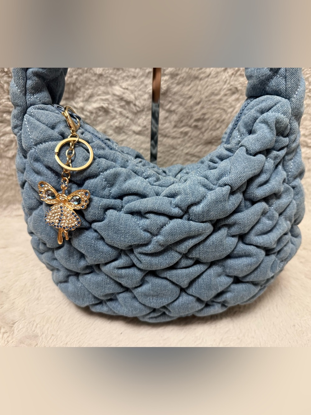 Lucky Brand Woven Shoulder Hobo - Dusty Blue with Gold Charm